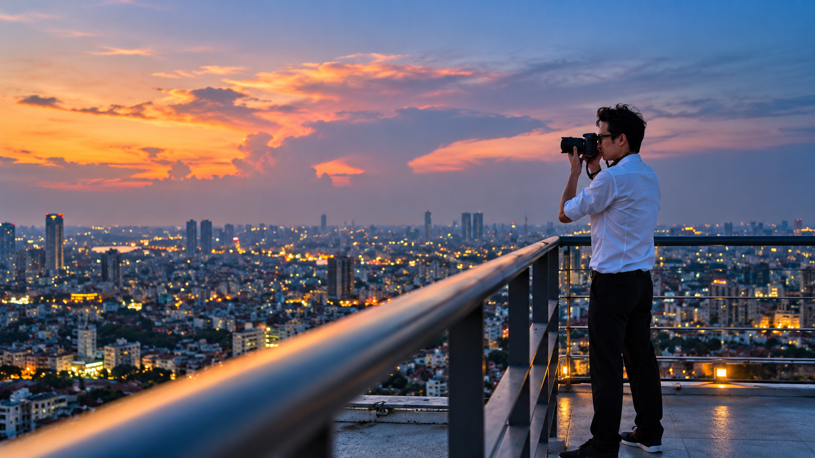 Professional photographer working with a camera on a shoot